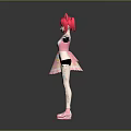 Child Character In Pink Dress With Red Cat Ears White Blouse And Pink Shoes