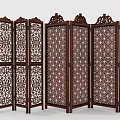 Traditional Wooden Room Divider With Intricate Carved Pattern And Multi Panel Design 3d model