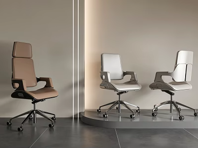 Modern Office Chair in Brown White Light Gray with High Back Armrests Metal Base and Wheels 3d model