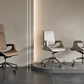 Modern Office Chair in Brown White Light Gray with High Back Armrests Metal Base and Wheels