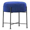 Stylish Blue Velvet Ottoman With Stitched Details And Black Metal Legs