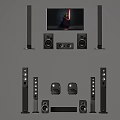 Home Theater Surround Sound Audio System With Floorstanding Speakers Center Channel And Subwoofer Units