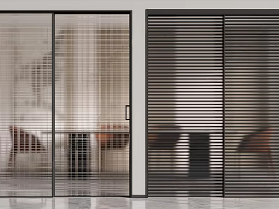 Modern Interior Sliding Doors With Glass Slatted Panels And Black Frame Design 3d model