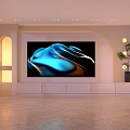 Modern TV Background Wall Design With Curved Lighting And Decorative Plants