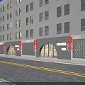 Vibrant Commercial Pedestrian Street with Red Lanterns Flower Beds Buildings and Busy Pedestrians