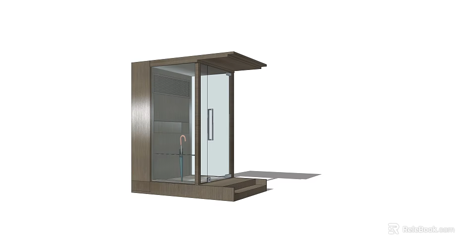 Modern Sleek Shower Enclosure With Glass Door Wooden Frame And Step Design 3d model 