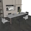 Modern Dining Table Set With White Marble Top White Gray Chairs And Kitchen Cabinets 3d model