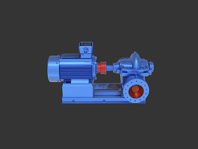 Industrial Blue Motor Pump with Red Coupling Heavy Duty Base and Stable Structure 3d model