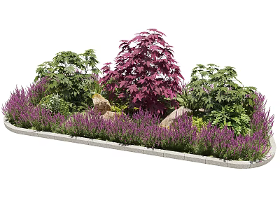 Roadside Landscaping Facilities Featuring Colorful Plants Stones And Flower Beds 3d model