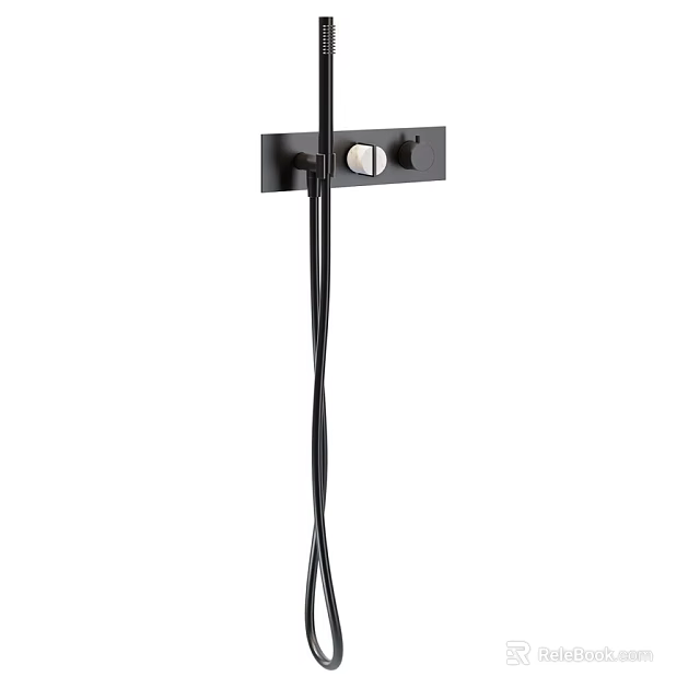 Modern Black Wall Mounted Shower Faucet System With Handheld Hose Design 3d model 