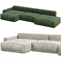 Modern Upholstered Sectional Sofa With Light Gray And Dark Green Modular Square Cushions 3d model