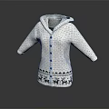 White Polka Dot Hooded Cardigan With Reindeer Pattern At The Bottom And Buttons