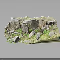 Wood And Stone Craft Model With Natural Greenery And Rock Details