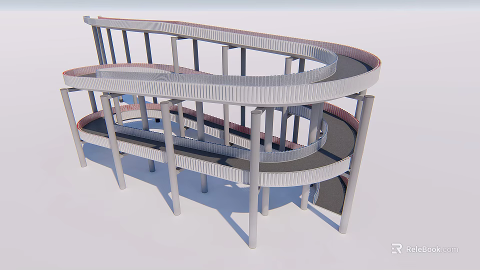 Modern Multi Level Spiral Elevated Road Structure With Curved Design And Support Columns 3d model