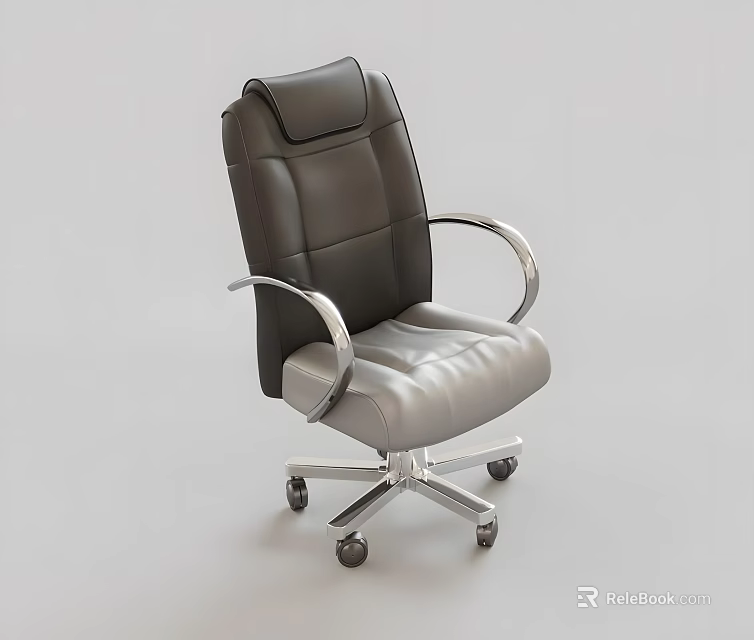Leather Office Chair With Metal Armrests And Swivel Wheels Design 3d model 