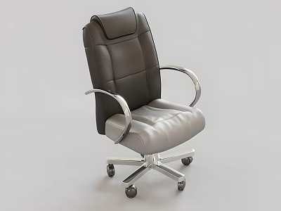 Leather Office Chair With Metal Armrests And Swivel Wheels Design 3d model