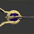 Purple Long Handle Weapon Design With Curved Blade And Golden Decorations