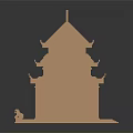 Cartoon Scenery Of Traditional Chinese Tower With Multi Story Tile Roof And Curved Eaves