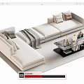 Modern Light Colored L Shaped Sofa with Pillows Blanket and Marble Coffee Table Set 3d model