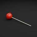 Two Vibrant Red Lollipops With Wooden Sticks On Black Background