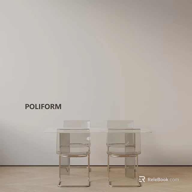 POLIFORM Modern Minimalist Dining Table And Chairs Set With Transparent Design 3d model