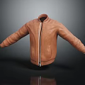 Brown Leather Jacket With Zipper Closure And Long Sleeves Casual Style