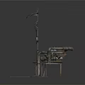 Industrial Rustic Structure With Windmill Metal Pipes Small Cabin And Platform