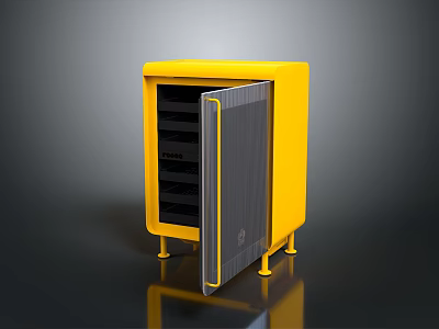 Yellow Modern Storage Cabinet With Open Door And Black Shelves 3d model