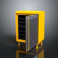 Yellow Modern Storage Cabinet With Open Door And Black Shelves