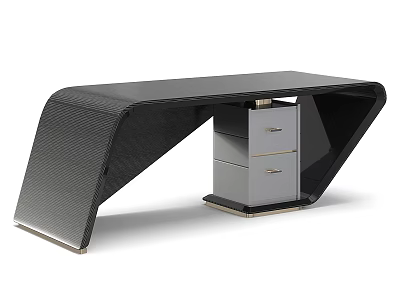 Unique Modern Curved Carbon Fiber Desk With Glossy Storage Drawer Unit For Luxury Home Office 3d model
