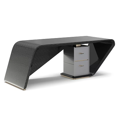 Unique Modern Curved Carbon Fiber Desk With Glossy Storage Drawer Unit For Luxury Home Office 3d model