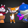 Colorful Cartoon Rabbit Fox and Whale Playing Musical Instruments Together