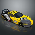 Yellow And Black Racing Car With Number 66 Turbo And Sticky Tire Details
