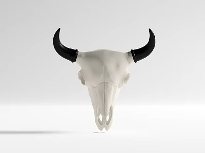 Modern White Bull Skull Wall Decor With Black Horns For Home Living Room 3d model