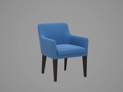 Blue Upholstered Leisure Chair with Armrests Modern Design Dark Wooden Legs 3d model