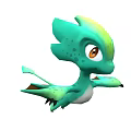 Turquoise Spotted Game And Movie Character With Wing Like Structures And Orange Accents