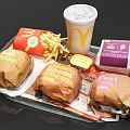 McDonald's Fast Food Meal With Double Cheeseburgers Fries Drink And Apple Pie
