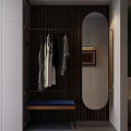 Modern Luxury Cloakroom Clothes Hanger With Hanging Clothes Blue Cushion And Mirror