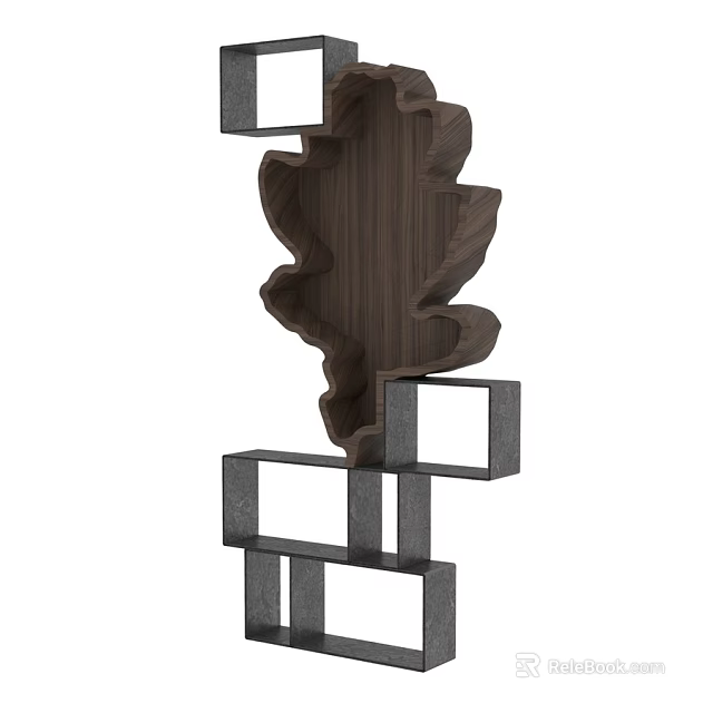 Modern Leaf Shaped Wooden Storage Shelf With Geometric Frame For Home Decor 3d model 