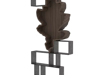 Modern Leaf Shaped Wooden Storage Shelf With Geometric Frame For Home Decor 3d model