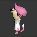 Pink 3D Cartoon Character Wearing White Hoodie With Happy Expression On Black Background