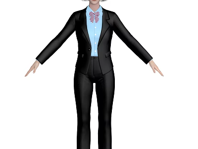 A Woman Wearing Black Suit with Blue Shirt Red Bow Tie and Hands Spread Out 3d model