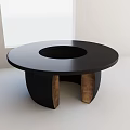 Modern Round Black Dining Table With Central Cutout And Wooden Curved Supports