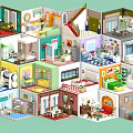 Cartoon Style Multi Level House Scene With Colorful Rooms Furniture And Playful Elements