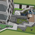 Modern Courtyard Garden Landscape With Building Paved Areas Steps And Greenery
