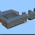 Modern School Building With Blue Roof White Walls And Connected Classrooms