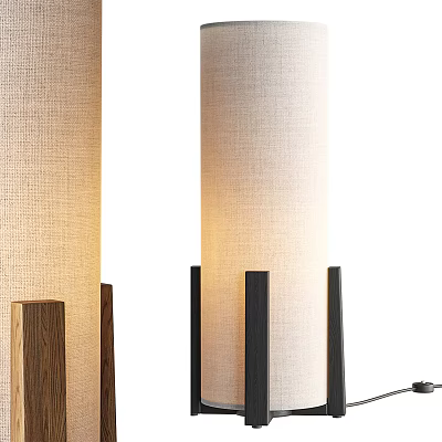 Modern Floor Lamps With Wooden And Black Bases And Linen Shades Emitting Soft Light 3d model