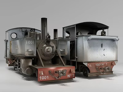 Vintage Steam Train Number 1001 Featuring Two Carriages Chimney And Metallic Finish 3d model