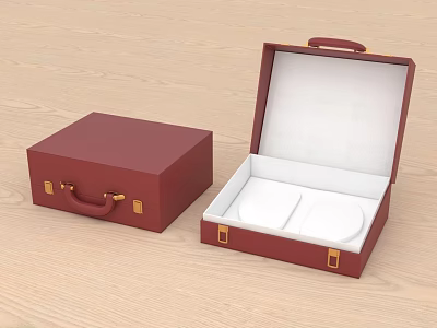 Red Leather Jewelry Display Set With Open Closed Cases And Golden Clasps 3d model
