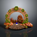 Scenic Landscape Featuring Ancient Arch With Green Decorations Red Rocks And Stone Pathway 3d model